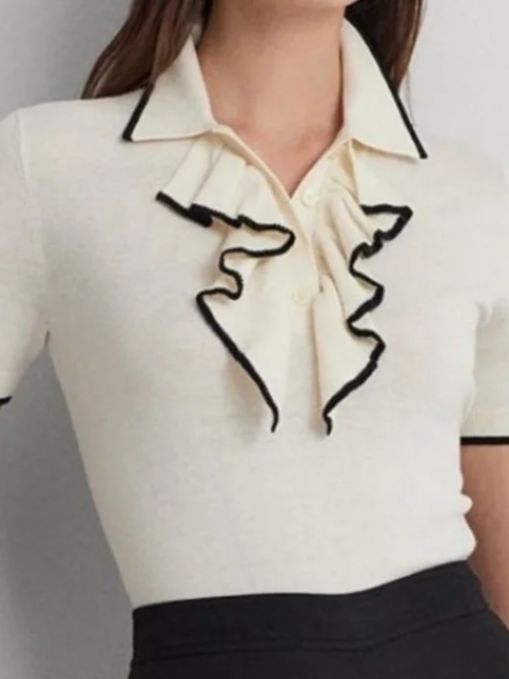 NWT $125 Lauren Ralph Lauren Ruffle Trim Short Sleeve Polo Sweater - Sz M - Picture 2 of 10